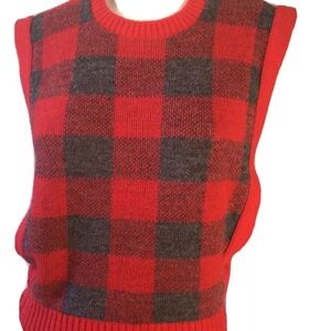 Vintage 70s 80s side button red & gray sweater vest